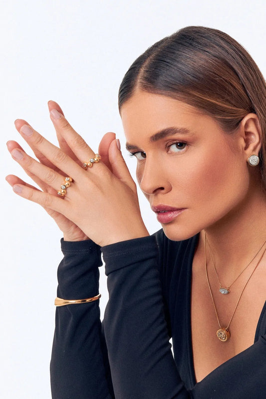 Aliança Ball com Drusa Platina em Banho de Ouro 18K