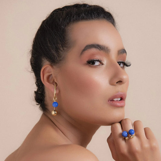 Anel Sintonia Feldspato Azul Anil Banhado a Ródio Negro - Aimer Joias