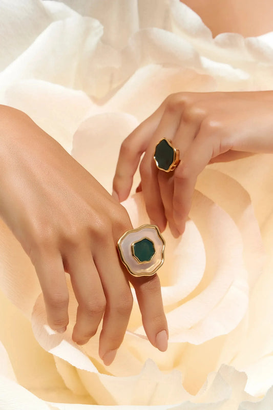 Anel Anthera - Ágata Branca e Ágata Verde