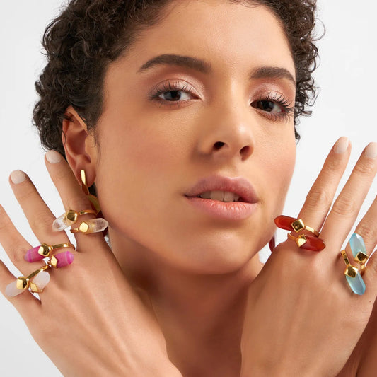 Anel Difluence Ágata Verde Banhado a Ródio Negro