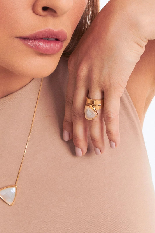 Anel Equilíbrio - Ágata Branca Perolizada