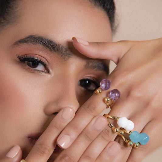 Anel Sintonia Porcelana Banhado a Ouro 18K