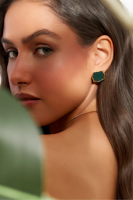 Brinco Haumea - Ágata Verde - Aimer Joias
