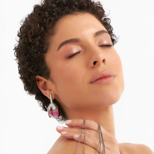 Brinco Élémentaire - Ágata Rosa Pink Listrada