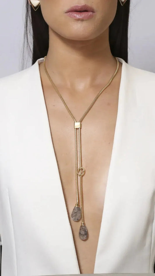 Colar Axel Ágata Azul Céu - Porcelana - Obsidiana Negra- Feldspato Rosa Pink Banhado a Ouro