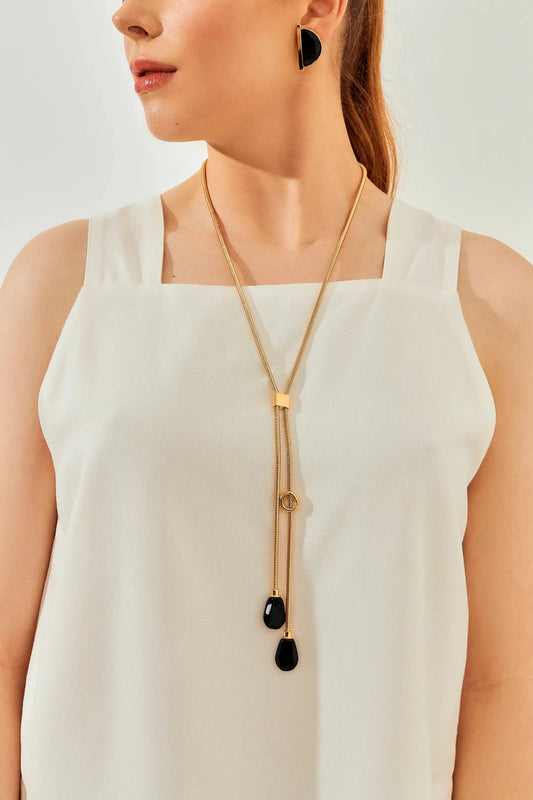 Colar Axel Obsidiana Negra Banhado a Ouro - Banhado a Ouro 18k