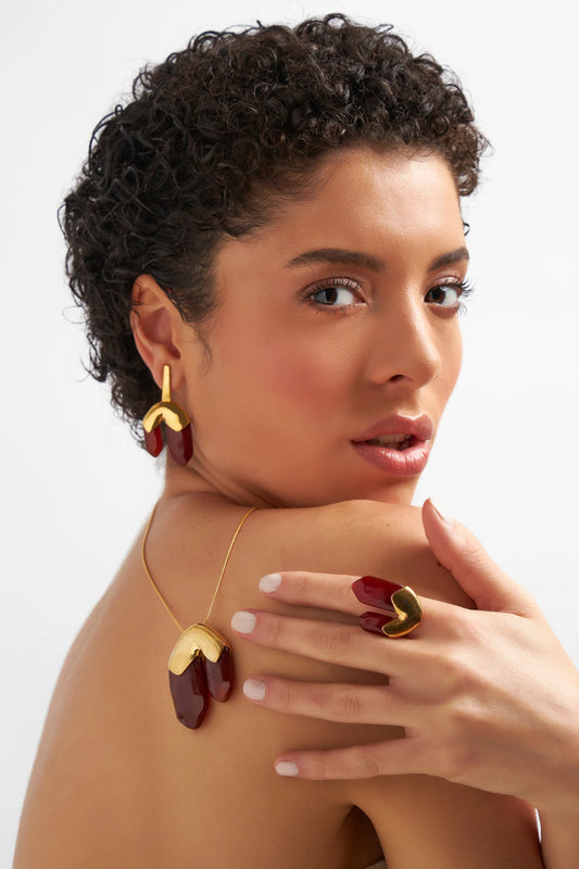 Colar Élémentaire com a Ágata Vermelha em Banho de Ouro 18K - AIMER JOIAS