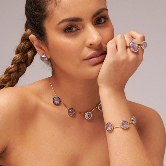 Colar Magnífico Ametista Multifacetada Banhado a Ouro 18k