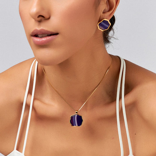 Colar Ostara - Ágata Roxa Listrada