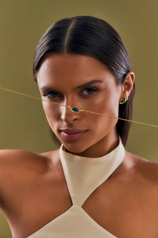 Colar Sentir Ágata Verde em Banho de Ouro 18K