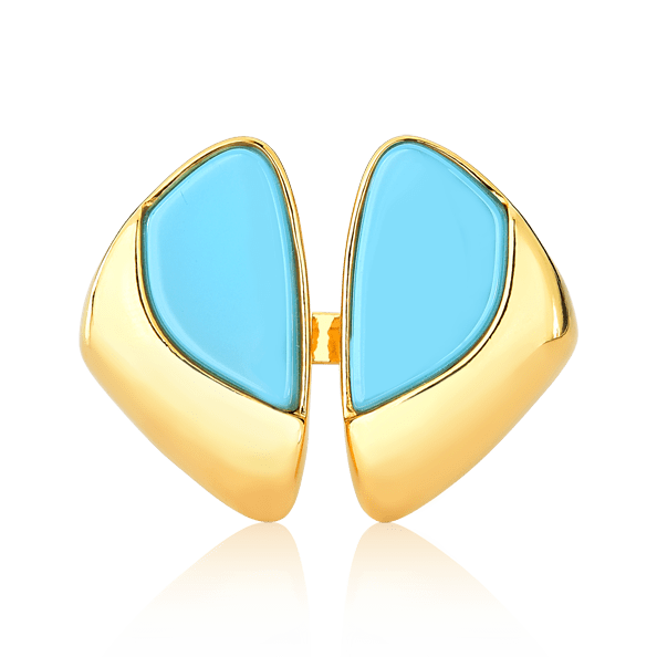 Anel Ailes - Ágata Azul Céu Chapa Semijoias de luxo e design exclusivo