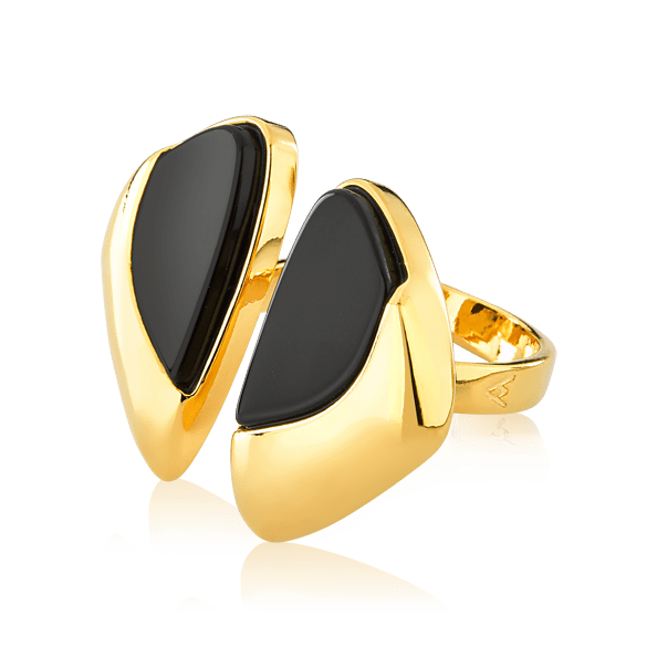 Anel Ailes - Obsidiana Negra Chapa Semijoias de luxo e design exclusivo