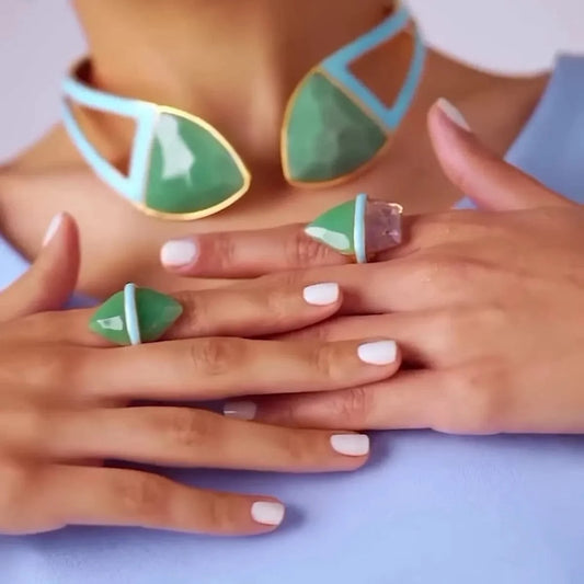 Anel Aminatu - Aventurina/Ametista Semijoias de luxo e design exclusivo