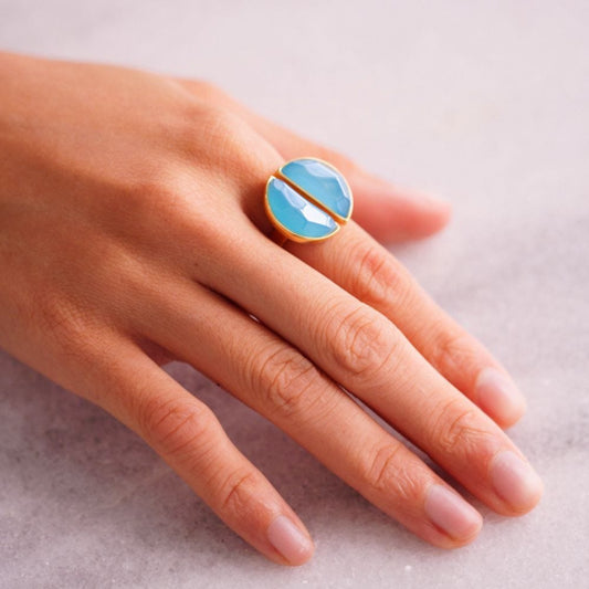 Anel Arco - Ágata Azul Céu Semijoias de luxo e design exclusivo