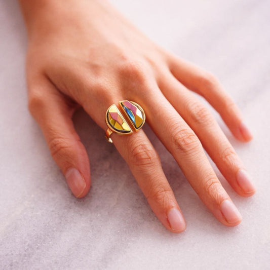 Anel Arco - Cristal Multicolorido Semijoias de luxo e design exclusivo