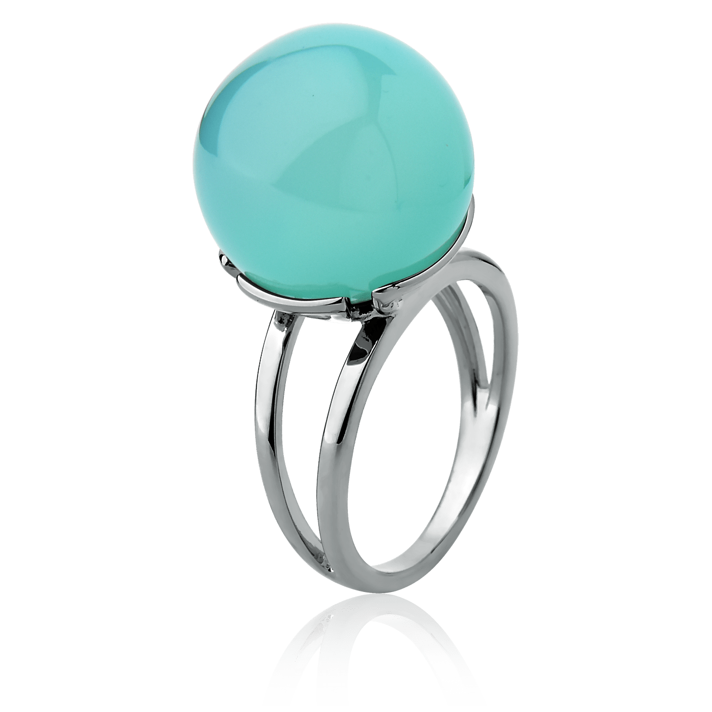 Anel Ball com Ágata Azul Céu em Banho de Ródio Negro - AIMER JOIAS