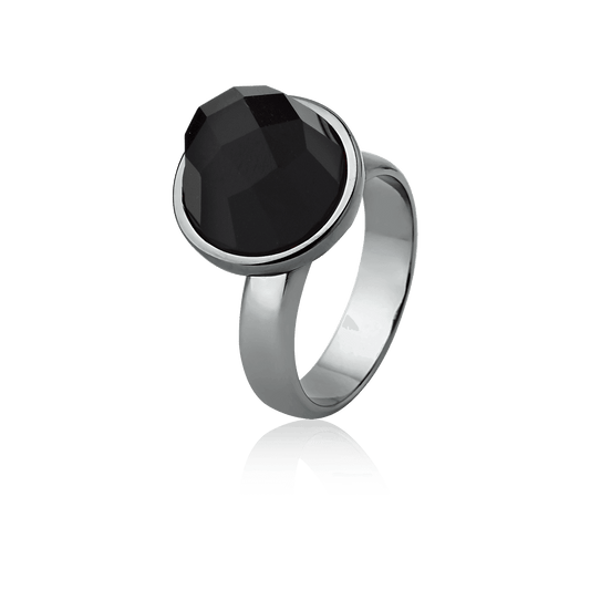 Anel Classic - Onix Banhado a Ródio Semijoias de luxo e design exclusivo