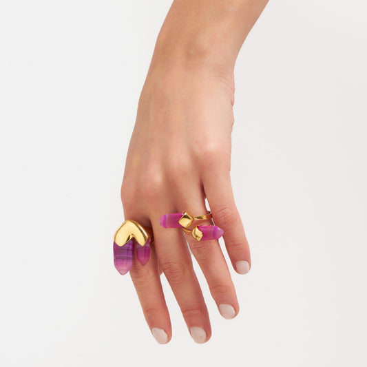 Anel Difluence - Ágata Rosa Pink Listrada Semijoias de luxo e design exclusivo