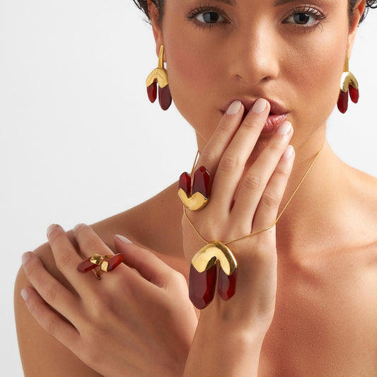 Anel Difluence - Ágata Vermelha Semijoias de luxo e design exclusivo