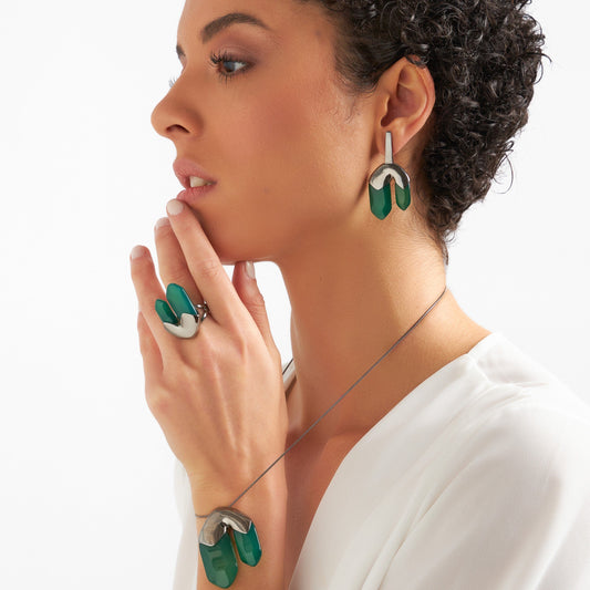 Anel Élémentaire - Ágata Verde Semijoias de luxo e design exclusivo