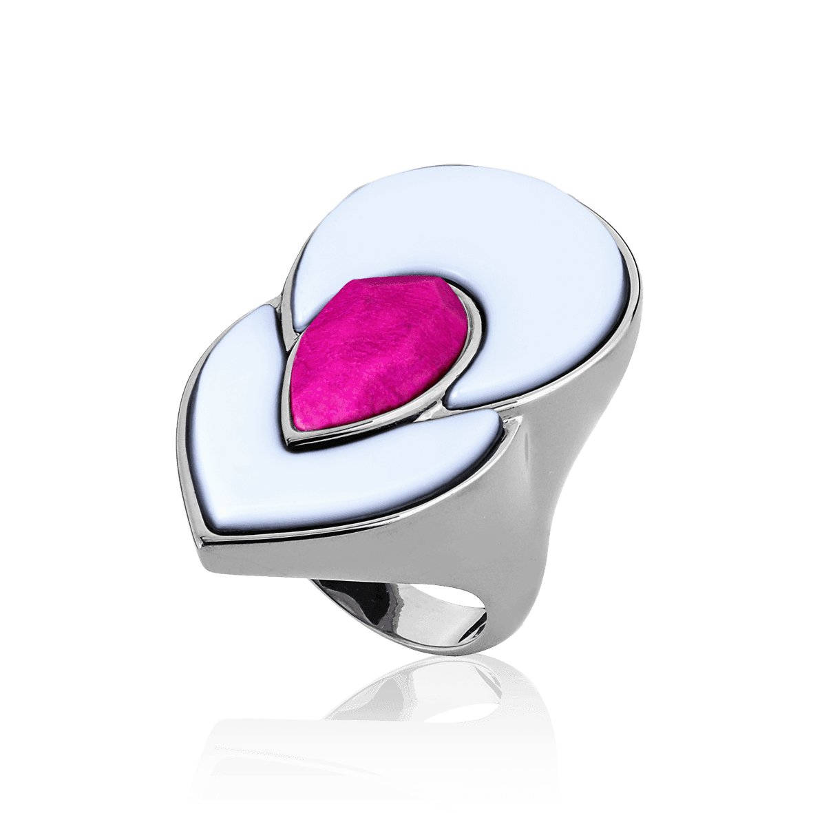 Anel Flor de Lótus - Porcelana/Feldspato Rosa Pink Semijoias de luxo e design exclusivo