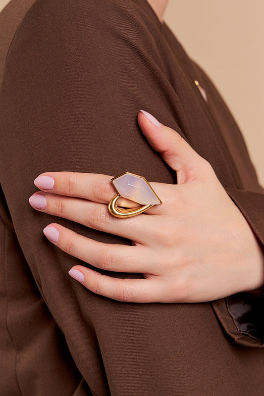 Anel Intensa - Ágata Branca Semijoias de luxo e design exclusivo