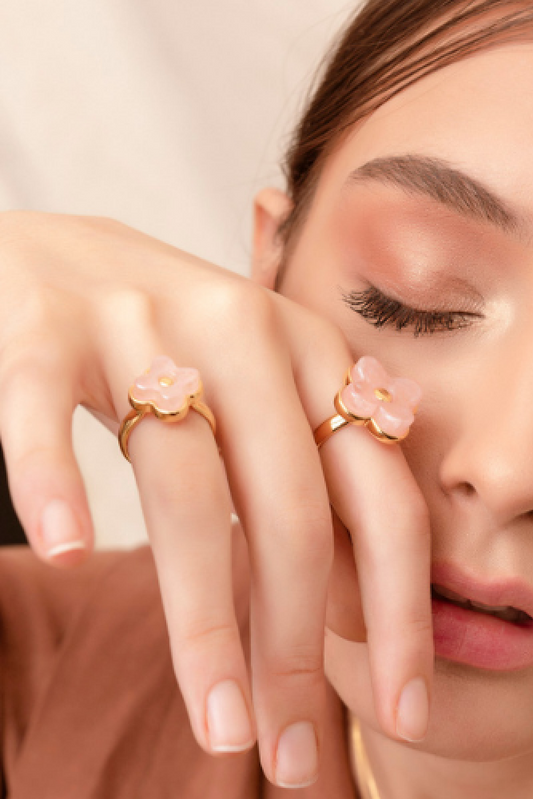 Anel Radiante - Quartzo Rosa Semijoias de luxo e design exclusivo