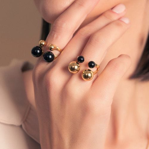 Anel Ritmo - Obsidiana Negra Semijoias de luxo e design exclusivo