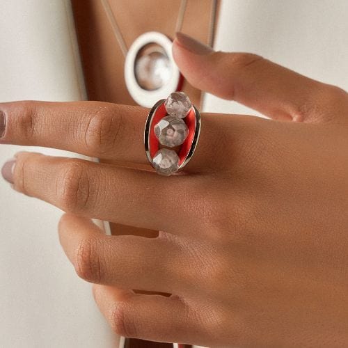 Anel Sublime - Esmaltado Laranja/ Cristal de Rocha Semijoias de luxo e design exclusivo