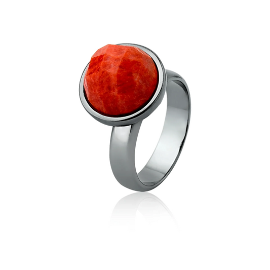 Anel Classic - Feldspato Laranja | Banho Ródio Negro | Aimer Joias