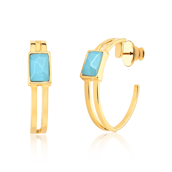 Argola Essencial Retângulo - Ágata Azul Céu Semijoias de luxo e design exclusivo