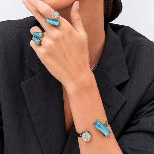 Bracelete Convicta - Drusa Platina e a Ágata Azul Céu Semijoias de luxo e design exclusivo