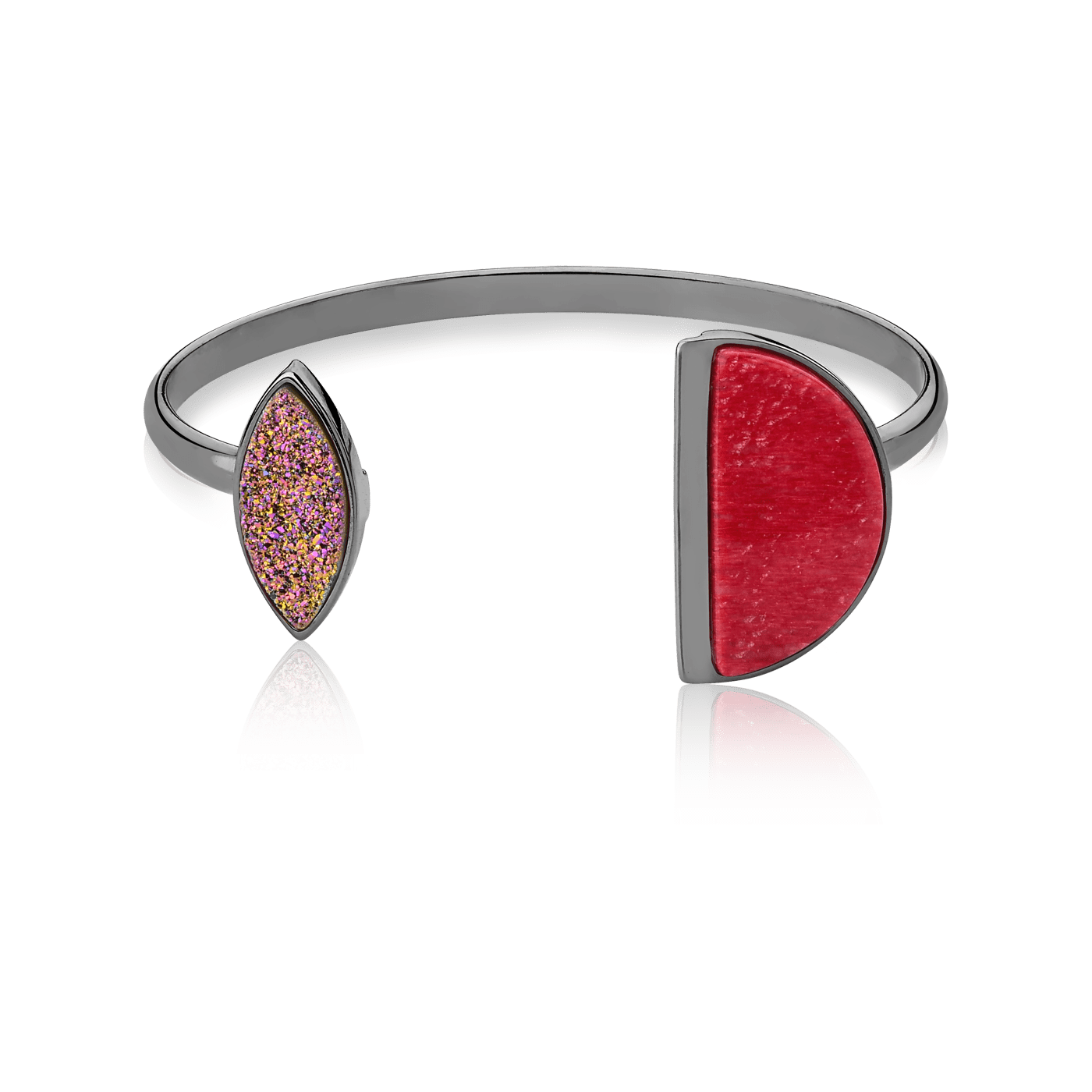 Bracelete Escudo Drusa Multicolorida e Feldspato Vermelho Semijoias de luxo e design exclusivo