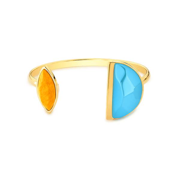 Bracelete Escudo - Feldspato Amarelo e Ágata Azul Céu Semijoias de luxo e design exclusivo