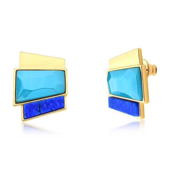 Brinco Cascata - Ágata Azul Céu e Feldspato Azul Anil Semijoias de luxo e design exclusivo