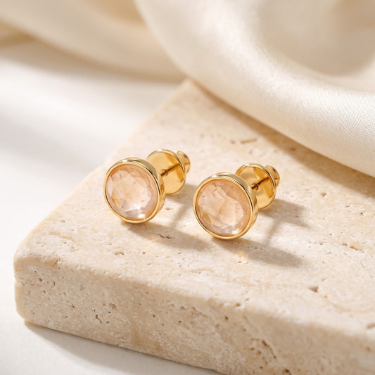Par de brincos Classic Citrino banhados a ouro 18k sobre travertino | Aimer Joias