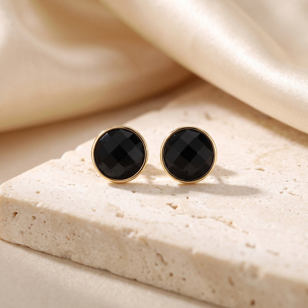 Brinco Classic - Obsidiana Negra, banhado a ouro 18k