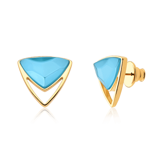 Brinco Equilíbrio com a Ágata Azul Céu em Banho de Ouro 18K - AIMER JOIAS