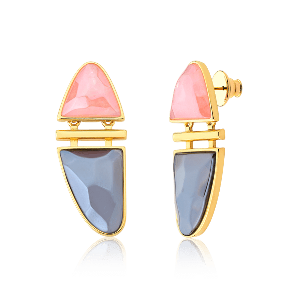 Brinco Magnólia - Quartzo Rosa e Quartzo Fumê Semijoias de luxo e design exclusivo