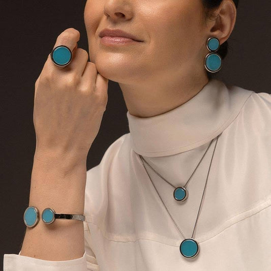 Brinco Nobre - Ágata Azul Céu Semijoias de luxo e design exclusivo