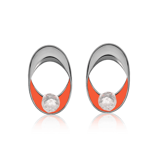Brinco Sinergia - Esmaltado Laranja/Cristal de Rocha Semijoias de luxo e design exclusivo