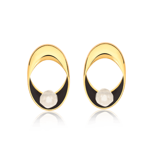 Brinco Sinergia - Esmaltado Preto/Quartzo Leitoso Semijoias de luxo e design exclusivo