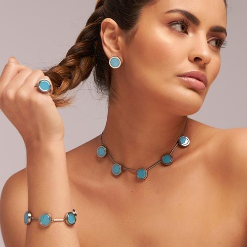 Brinco Singelo - Ágata Azul Céu Semijoias de luxo e design exclusivo