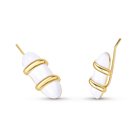 Brinco Trama - Esmaltação Branca Semijoias de luxo e design exclusivo