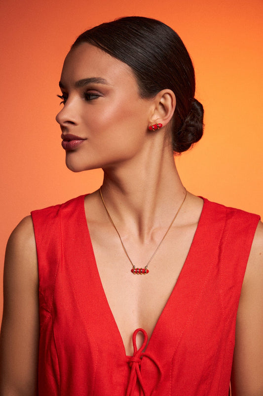 Brinco Trama - Esmaltação Vermelha Semijoias de luxo e design exclusivo