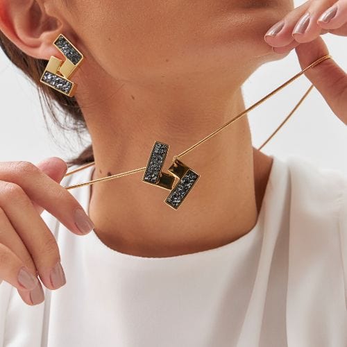 Colar Duo - Drusa Negra Colar