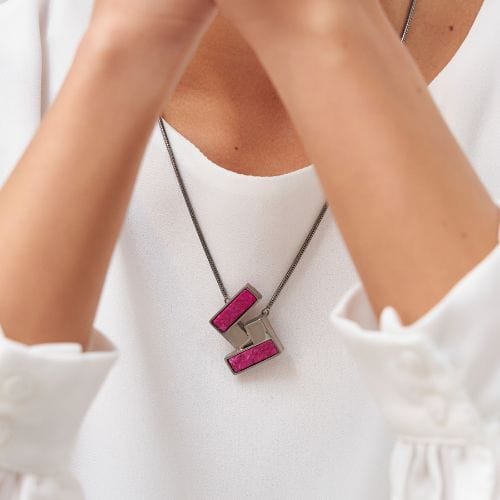 Colar Duo - Feldspato Rosa Pink Semijoias de luxo e design exclusivo