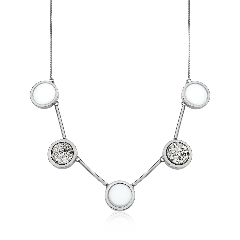 Colar Magnífico - Porcelana Branca Drusa Platina Semijoias de luxo e design exclusivo