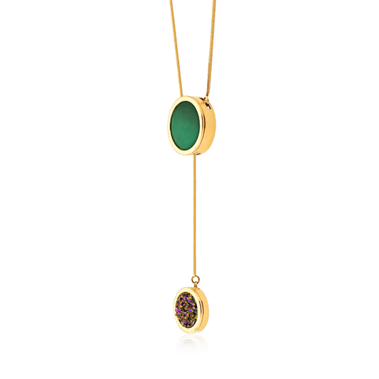 Colar Solene - Ágata Verde Chapa Drusa Multicolorida Semijoias de luxo e design exclusivo