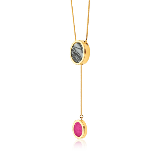 Colar Solene - Jaspe Net e Feldspato Rosa Pink Semijoias de luxo e design exclusivo